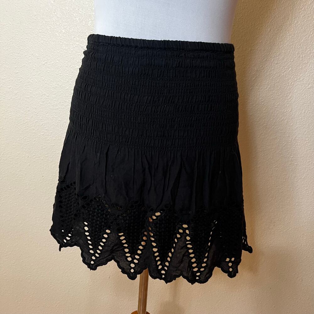 Ulla Johnson black smocked waist scalloped eyelet lace skirt WOMENS 4